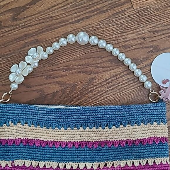 BTB Los Angeles Raffia Tote Bag With Faux Pearl Handle - NWT - Picture 3 of 6